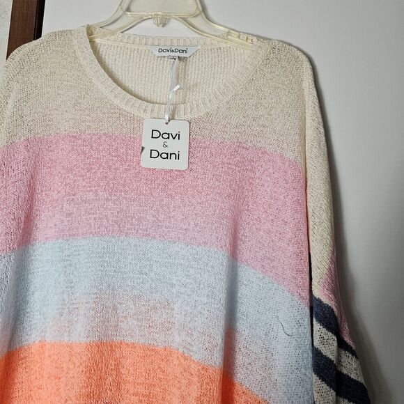Nwt Davi & Dani Striped Colorblock Lightweight Knit Sweater Women's Size Large - Picture 3 of 5